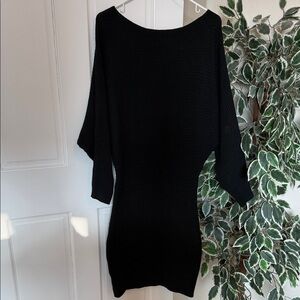 NWOT LUSH Women’s Black Ribbed Batwing Sweater Dress – Size Medium